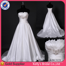 Round Collar Ball Gown Ruffle Ivory Satin Wedding Dressses